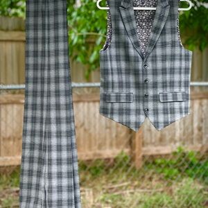 Gray Plaid Vest and Pants Set